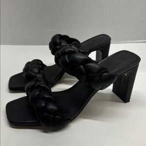 H&M High Heel Shoes Open Toe Heeled Sandals Braided Vegan Leather Black Size 8.5